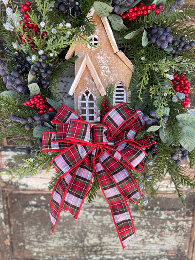 The Kelly Winter Woodland Christmas Wreath For Front Door, Snowy Church Wreath, Rustic Farmhouse wreath, Cabin decor, Berry Xmas Wreath