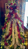 The Faith Buffalo Check Christmas Tree Topper Bow, Rustic Farmhouse Bow for wreaths, Red & Black modern farmhouse tree topper, tree trimming
