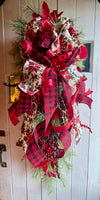 The Nancy Red Poinsettia Christmas Swag, Extra Tall Long Needle Pine Swag, holiday swag for front door, wreath for front door