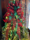 The Ellen Red Green & Gold Christmas Tree Topper Bow, Bow topper for christmas tree, Xmas bow, ribbon tree topper, tree trimming bow