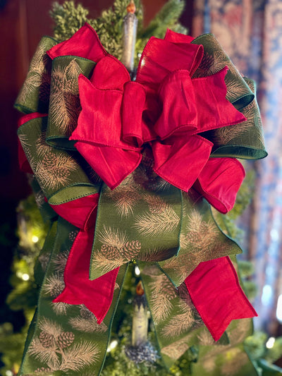 The Naomi Red Green & Gold Christmas Tree Topper Bow, Red christmas tree bow, bow for wreath, luxury Christmas bow, bow topper for tree