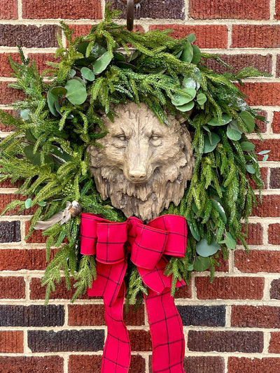 The Althea Norfolk Pine Bear Christmas Wreath For Front Door, lodge icy pine wreath, Rustic winter wreath, oversized wreath, Nature wreath