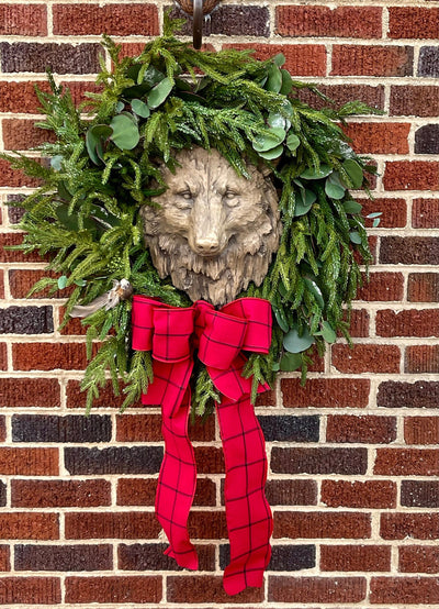 The Althea Norfolk Pine Bear Christmas Wreath For Front Door, lodge icy pine wreath, Rustic winter wreath, oversized wreath, Nature wreath