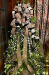 The Kimmie White & Black Christmas Tree Topper Bow, ribbon tree topper, XL topper for christmas tree, modern farmhouse bow