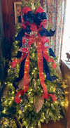 The Jenna Navy Blue Velvet Christmas Tree Topper Bow, Luxury Bow, Xmas bow, blue bow for tree, ribbon topper, tree trimming bow