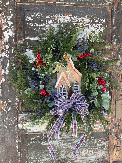 The Kelly Winter Woodland Christmas Wreath For Front Door, Snowy Church Wreath, Rustic Farmhouse wreath, Cabin decor, Berry Xmas Wreath