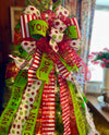 The Martha Mae Red & Lime Green Whimsical Christmas Tree Topper Bow, bow for wreath, long streamer bow, Grinch bow, tree trimming