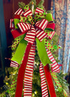 The Augustus Red & Lime Green Whimsical Christmas Tree Topper Bow, bow for wreath, long streamer bow, Grinch bow, tree trimming