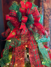 The Tina Red & Green Christmas Tree Topper Bow, Bow topper for christmas tree, Plaid bow, tree trimming bow, red and green bow for tree