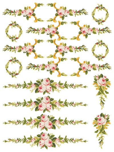 IOD Petite Fleur Pink Paint Inlay Sheet, Paint Transfers for crafts, craft supply, furniture embellishment