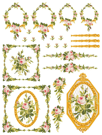 IOD Petite Fleur Pink Paint Inlay Sheet, Paint Transfers for crafts, craft supply, furniture embellishment