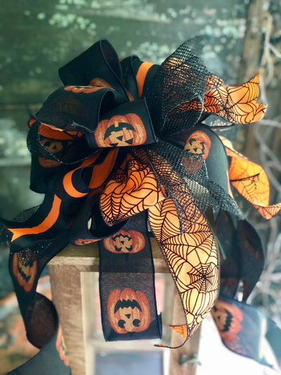 The Minerva Black & Orange Halloween Spiderweb Bow